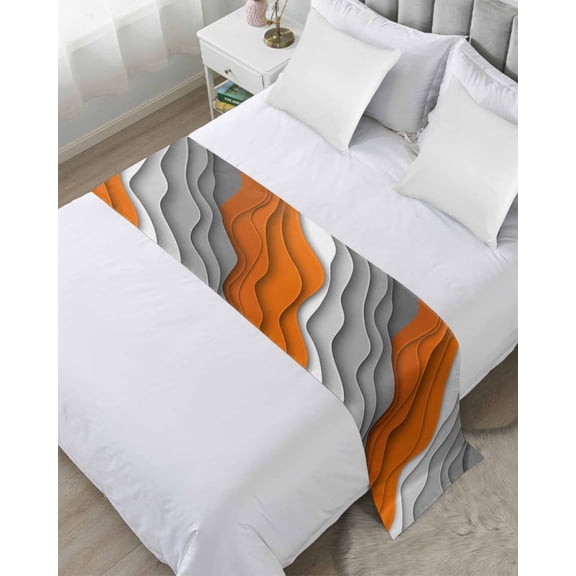Bed Runner for Twin Size, Orange Grey Ombre Decorative Scarf Throws for Foot of Bed, Modern Geometric Abstract Aesthetics Cream Luxury Bedding Protector Slipcover Bedrunners for Hotel, 71 x 20 Inch