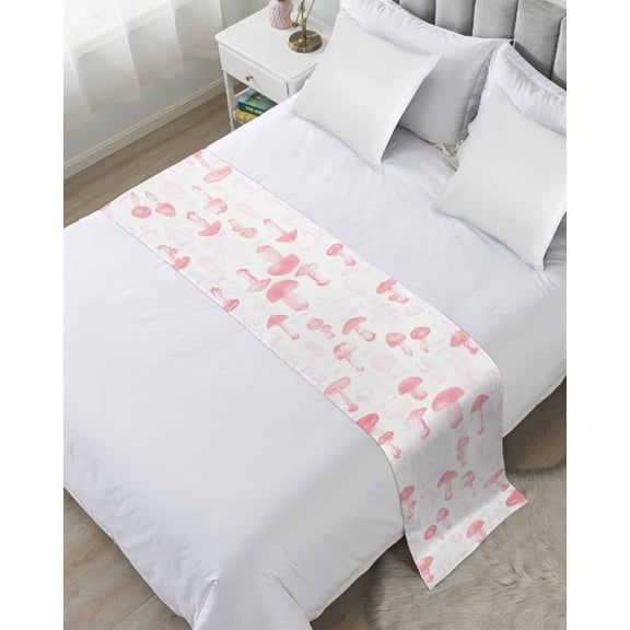 Bed Runner for Twin Size, Pink Mushroom Decorative Scarf Throws for Foot of Bed, Vintage Botanical Autumn Farmhouse Luxury Bedding Protector Slipcover Bedrunners for Hotel/Home, 71 x 20 Inch