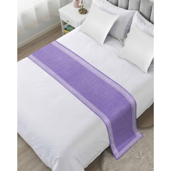 Bed Runner for Twin Size, Purple Retro Greek Key Decorative Scarf Throws for Foot of Bed, Geometric Greece Ancient Rustic Luxury Bedding Protector Slipcover Bedrunners for Hotel/Home, 71 x 20 Inch