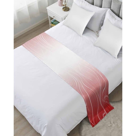 Bed Runner for Twin Size, Red Geometric Decorative Scarf Throws for Foot of Bed, Modern White Stripe Abstract Distortion Art Luxury Bedding Protector Slipcover Bedrunners for Hotel/Home, 71 x 20 Inch