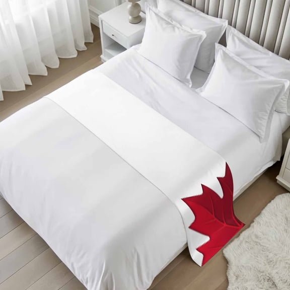 Bed Runner for Twin Size, Red Maple Leaves Decorative Scarf Throws for Foot of Bed, Farmhouse Botanical Modern Art Luxury Bedding Protector Slipcover Bedrunners for Hotel/Home, 71 x 20 Inch