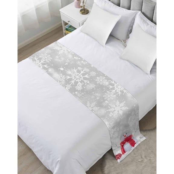Bed Runner for Twin Size, Red Scarf Snowman Christmas Decorative Scarf Throws for Foot of Bed, Winter Xmas Gifts Snowflakes Luxury Bedding Protector Slipcover Bedrunners for Hotel/Home, 71 x 20 Inch