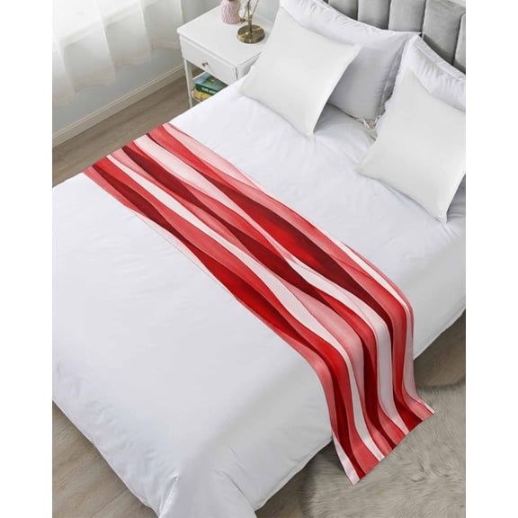Bed Runner for Twin Size, Red Striped Decorative Scarf Throws for Foot of Bed, Modern Gradient Geometric Ripple Stripes Luxury Bedding Protector Slipcover Bedrunners for Hotel/Home, 71 x 20 Inch
