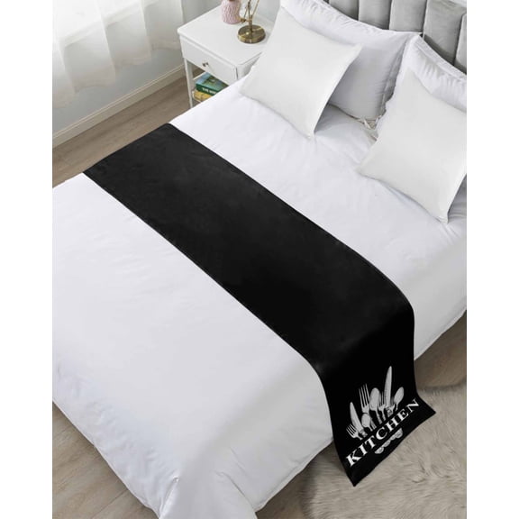 Bed Runner for Twin Size, Retro Black Knife Fork Decorative Scarf Throws for Foot of Bed, Farmhouse Vintage Art Luxury Bedding Protector Slipcover Bedrunners for Hotel/Home, 71 x 20 Inch
