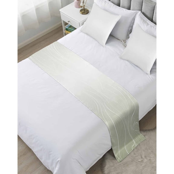 Bed Runner for Twin Size, Sage Green Geometric Decorative Scarf Throws for Foot of Bed, Modern White Stripe Distortion Art Luxury Bedding Protector Slipcover Bedrunners for Hotel/Home, 71 x 20 Inch