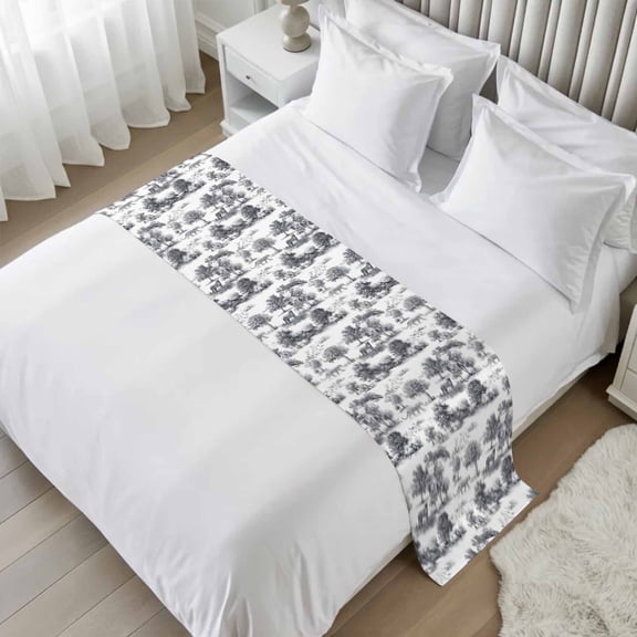 Bed Runner for Twin Size, Tiger Leopard Decorative Scarf Throws for Foot of Bed, Farmhouse Retro Nature Forest Trees Animals Luxury Bedding Protector Slipcover Bedrunners for Hotel/Home, 71 x 20 Inch