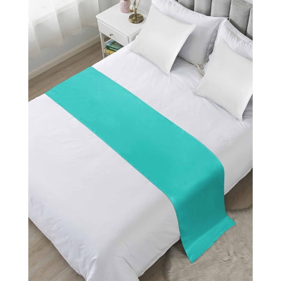 Bed Runner for Twin Size, Turquoise Decorative Scarf Throws for Foot of Bed, Modern Pure Turquoise Luxury Bedding Protector Slipcover Bedrunners for Hotel/Home, 71 x 20 Inch