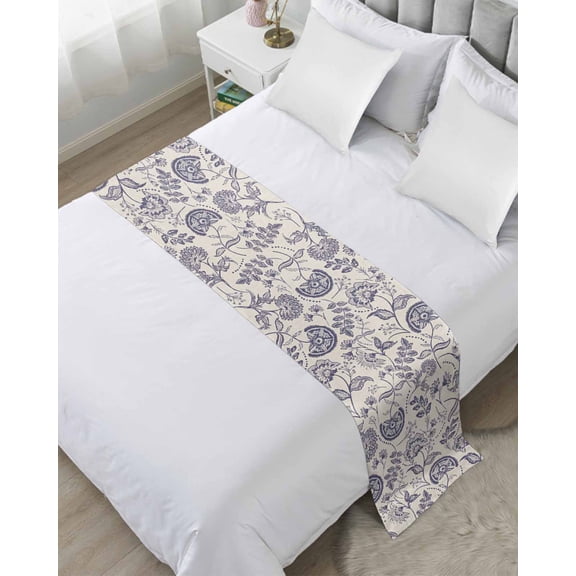 Bed Runner for Twin Size, Vintage Spring Floral Decorative Scarf Throws for Foot of Bed, Farmhouse Botanical Luxury Bedding Protector Slipcover Bedrunners for Hotel/Home, 71 x 20 Inch