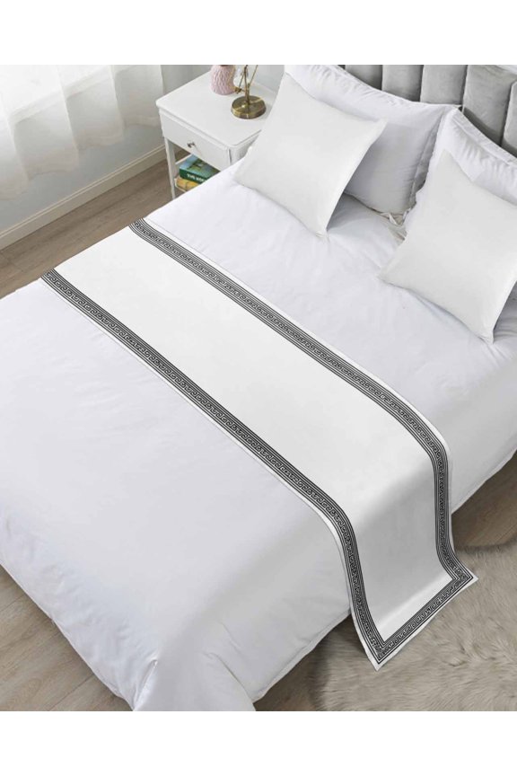 Bed Runner for Twin Size, White Greek Key Decorative Scarf Throws for Foot of Bed, Geometric Greece Ancient Farmhouse Geo Luxury Bedding Protector Slipcover Bedrunners for Hotel/Home, 71 x 20 Inch