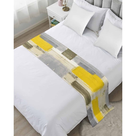Bed Runner for Twin Size, Yellow Ombre Decorative Scarf Throws for Foot of Bed, Rustic Chic Abstract Gradient Plaid Art Luxury Bedding Protector Slipcover Bedrunners for Hotel/Home, 71 x 20 Inch