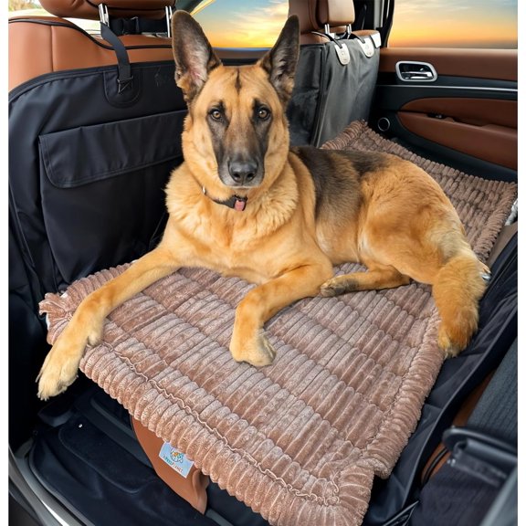 Bed for Seat Extender - Non-Slip Backseat Cushion for Dogs - Travel Plush Pet Mat Topper for , , SUVs - Machine Washable Pad Blanket - Brown, 54" x 24.8"