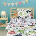 thumbnail image 1 of Bed Sheet，4-Piece Dinosaur-Themed Toddler Bedding Set , Cartoon Print Style Kids Bed Set Includes Microfiber Comforter, Flat Sheet, Fitted Sheet and Reversible Pillowcase, Standard Size, 1 of 9