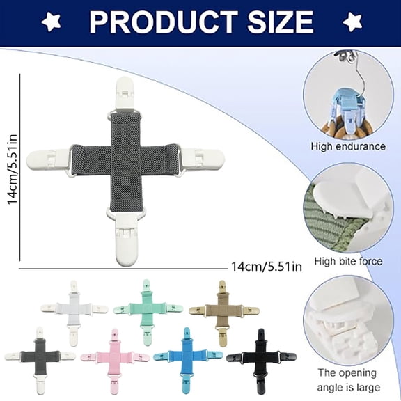 Bed Sheet Fastener Clips for Dryer, 4 Pack Duvet Clips Keeps Sheets from Tangling in Laundry, Reusable Sheet Holder for Washing Machine and Drying, Khaki