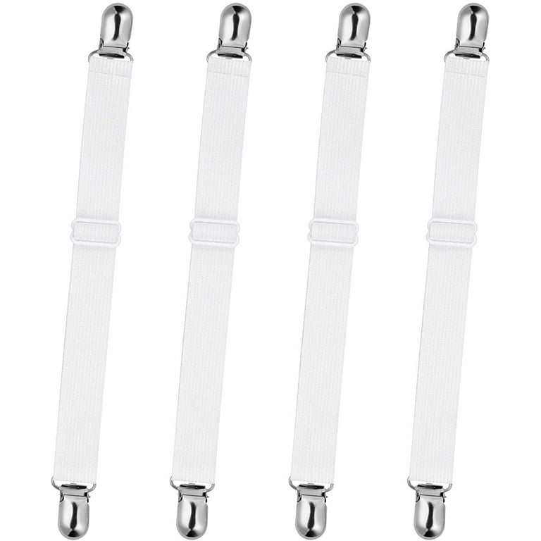 Bed Sheet Fasteners, 4pcs Adjustable Sheet Straps Heavy Duty Bed Sheet  Grippers Suspenders for Mattresses Fitted Sheets Flat Sheets, White