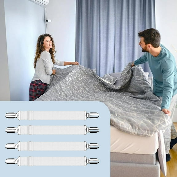 Bed Sheet Grippers | 4-Pack Stretchable Corner Straps up to 180Cm | Secure Flat & Fitted Sheets | Easy Install & Remove | No More Tangled or Piled Sheets