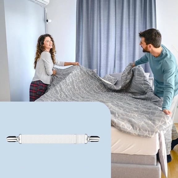 Bed Sheet Grippers Stretchable Up To 145cm - Sheet Fasteners for Bedding, Elastic Corner Straps with Metal Clips, Keep Sheets in Place, No Tangling, Easy Install