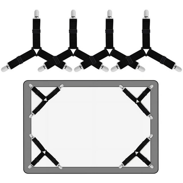 Bed Sheet Holder Corner Straps 4 pcs Black, Mattress Cover Clips to