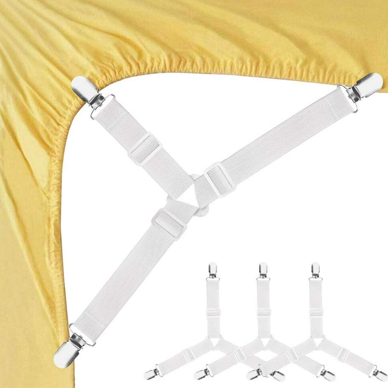 Bed Sheet Straps, 4 Pcs Adjustable Fitted Sheet Clips, Sheet Holder  Fasteners Mattress Suspenders Gripper Corner Clips for Bed Sheets, Mattress