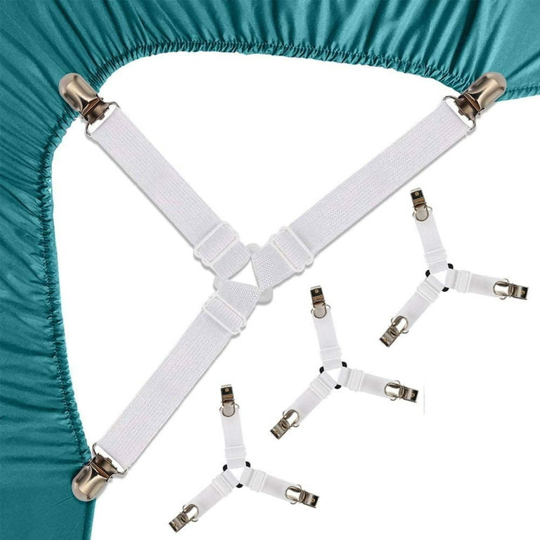 Bed Sheet Holder Corner Straps - 4 pcs, Mattress Cover Clips to Hold Sheets  in Place, Adjustable Bed Bands, Elastic Fasteners/Grippers/Suspenders  Fitted for Bedding, Keepers, Bedsheet Tie Downs 
