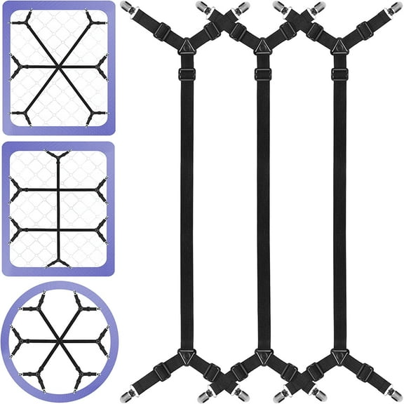 Bed Sheet Holder Straps, 3 Set/12 Ways, Adjustable Crisscross Bed Sheet Clips, Elastic Bands Suspenders Keeping Fitted Bedsheet in Place for Twin Queen King Mattress, Bed Sheet Fasteners