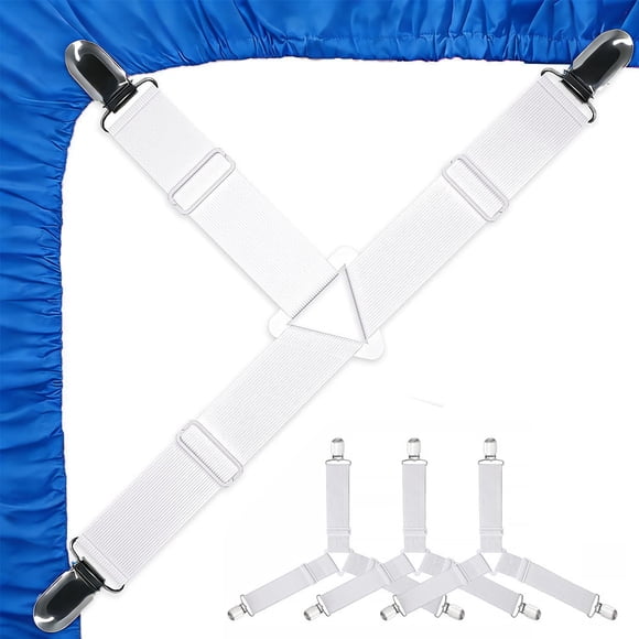 4 pcs Bed Sheet Holder Straps, Adjustable Fitted Sheet Holders, Adjustable Bed Sheet Strap, Bed Sheet Holders for Corners, Fitted Sheet Clips to Hold Sheets in Place