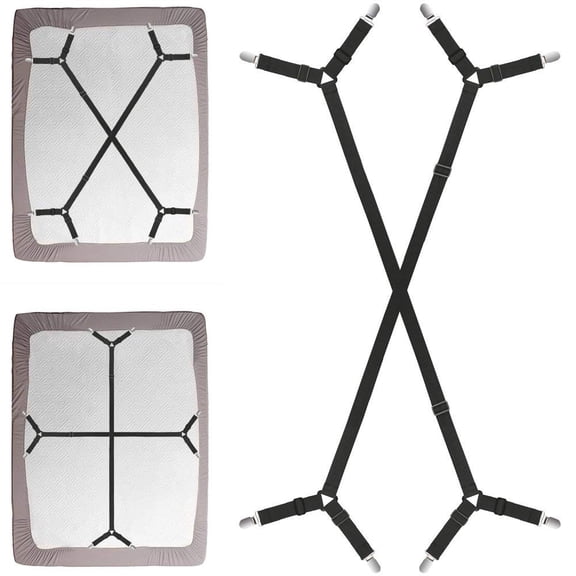 Bed Sheet Holder Straps - Adjustable Crisscross Clips Elastic Band Fitted Bed Sheet Fasten Suspenders Grippers,2Pcs/Set