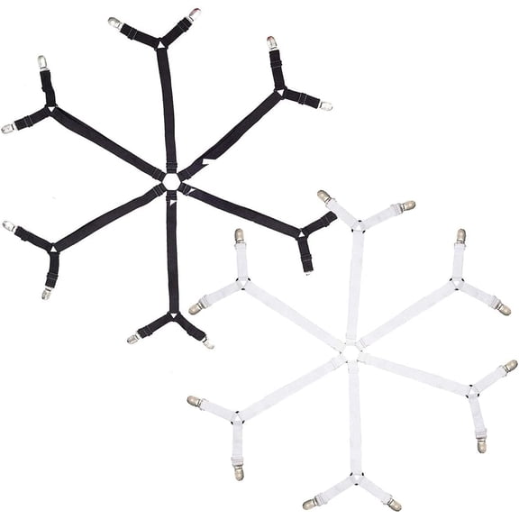 Bed Sheet Holder Straps - Adjustable Elastic Bed Sheet Fasteners Suspenders for Queen King Full Size Bed, Crisscross Bed Sheet Clips Sheet Straps Fit Round & Square Mattress (Black & White, 2 Pack)