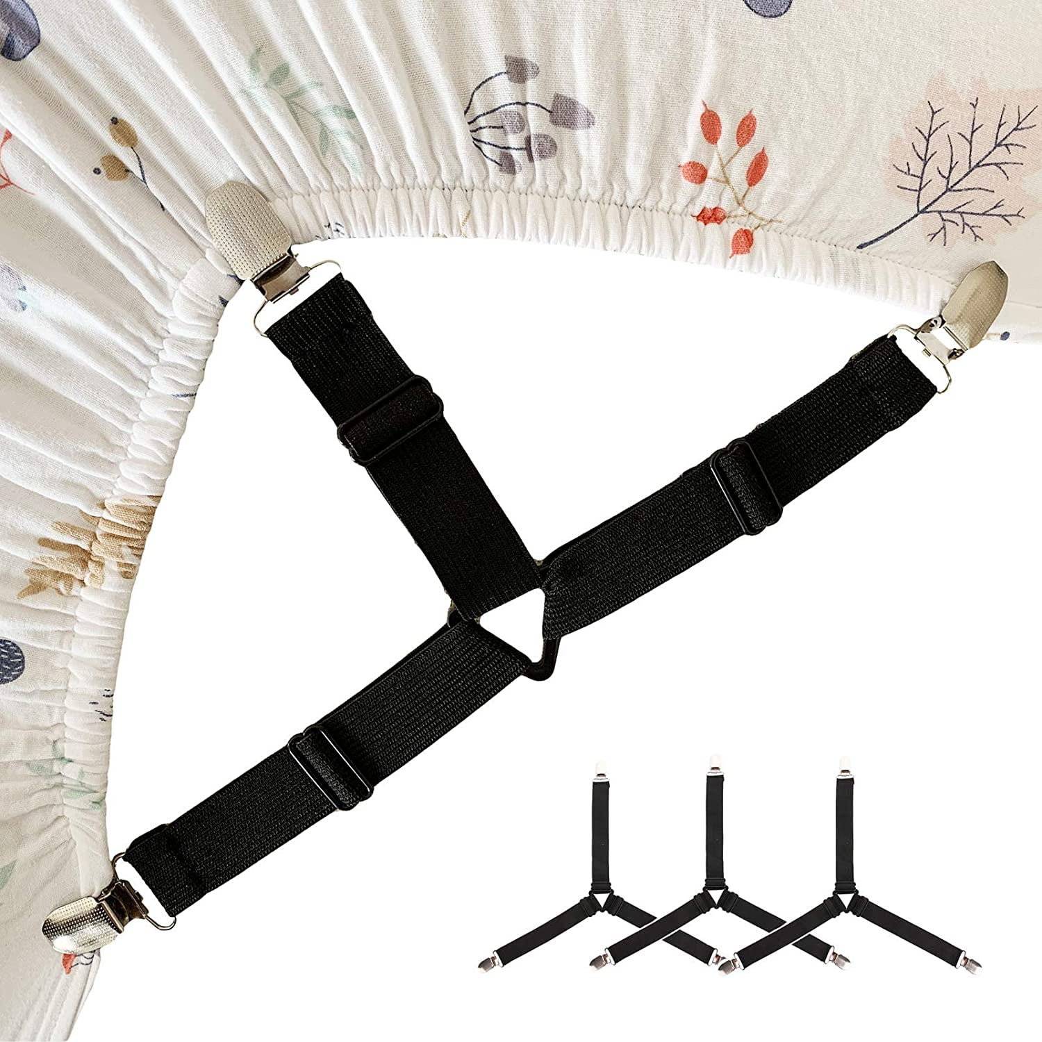 Bed Sheet Holder Straps, Adjustable Bed Sheet Fastener and Triangle