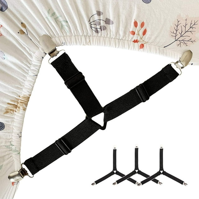 Bed Sheet Holder Straps, Adjustable Bed Sheet Fastener and Triangle Elastic Mattress Sheet Clips