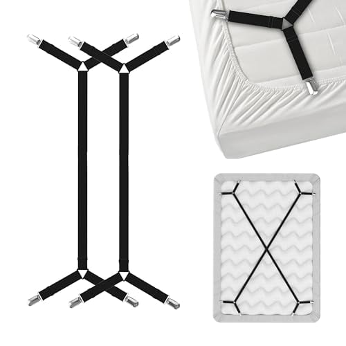 Bed Sheet Holder Straps Criss-Cross - Sheets Stays Suspenders Keep Fitted/Flat Bedsheet in Place - for Twin Queen King Mattress Holders - Bed Sheet Strap - Fitted Sheet Clip Sheet Keepers