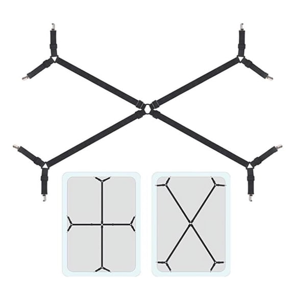 Bed Sheet Holder Straps Criss-Cross - Sheets Stays Suspenders Keeping Fitted Or Flat Bedsheet in Place - for Twin Queen King Mattress Holders Elastic Clips Grippers Fasteners