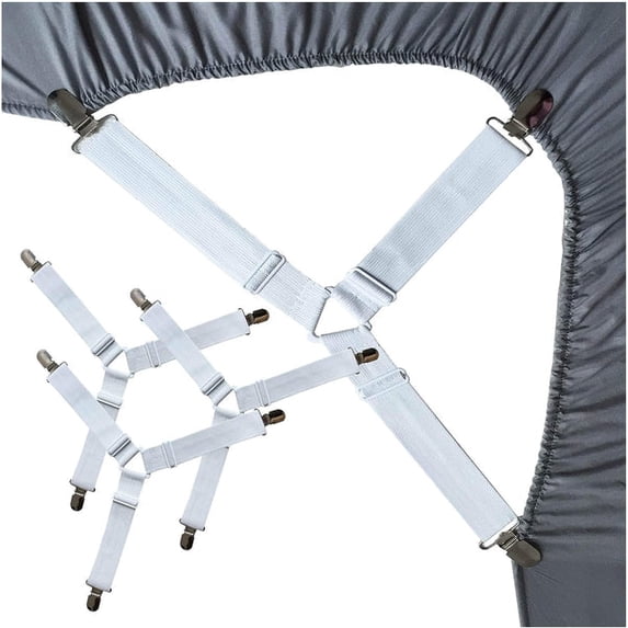 Bed Sheet Holder Straps, Sheet Straps Adjustable Elastic Fasteners, Bed Sheet Clips Easily Install, keep Sheets in Place, 4 Pcs/Set White
