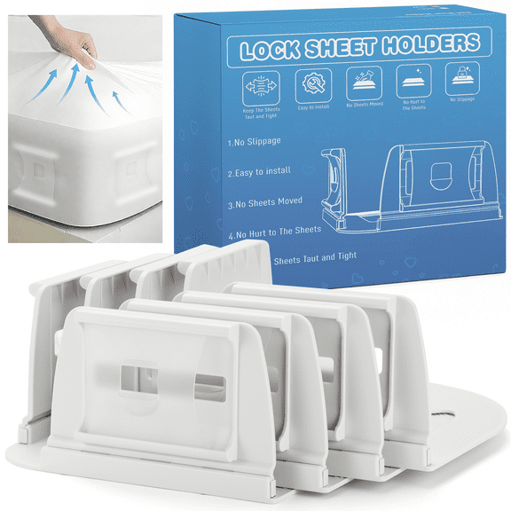 Bed Sheet Holders with Clip Locks Open-Corner Fitted Sheet Straps for Twin, Full, Queen & King Mattresses, Keep Sheets Tight and Secure, Prevent Sliding or Wrinkles (Transparent Clips)