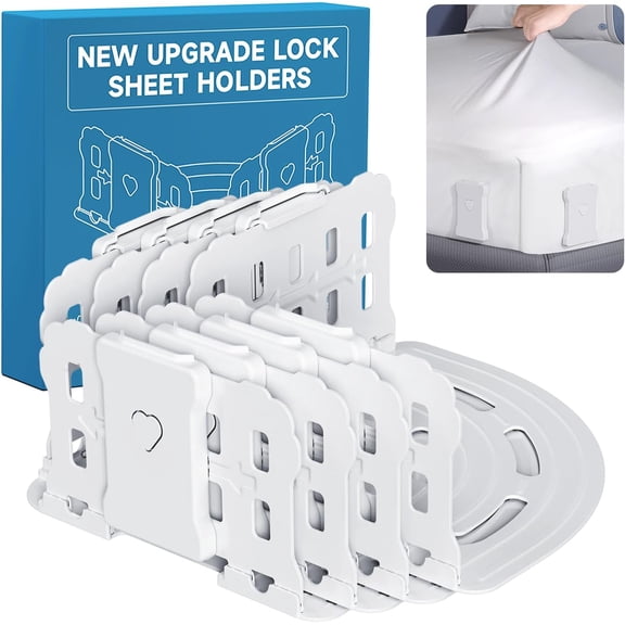 Bed Sheet Holders for Corner : 4 Pack Heavy Duty Reinforced Clips, Extra Large Wide Design Lock Sheets Tight, No More Loose or Slipping Easy Setup, Fits Twin/Full/Queen/King Mattresses ( White)
