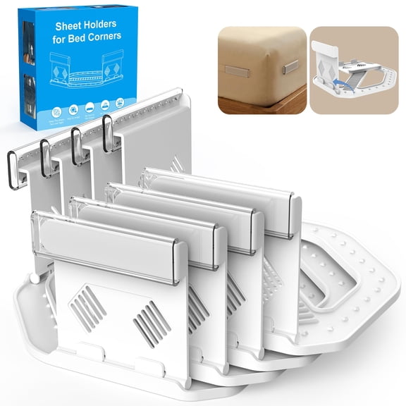 Bed Sheet Holders for Corners, 4PCS Fitted Sheet Holder Straps, Keep Sheets Firm & Tight, Heavy Duty Non-Slip Sheet Clips, Easy Install Lock Design, Fit All Mattress Sizes, No More Loose Sheets