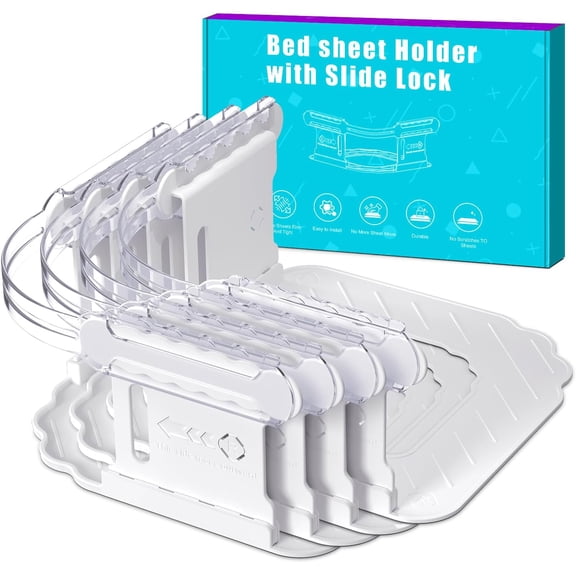 Bed Sheet Holders for Corners, Fitted Sheet Holder Keep Sheets Firm - Tight, 4Pcs Sheet Grippers Fits Any Size Mattress, Sheet Clips, Sheet Lock Prevent Slipping and Wrinkles, Easy Installation