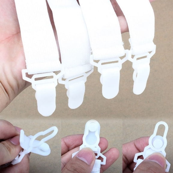 Bed Sheet Holders Straps Fasteners - 4 Pcs Triangle Sheet Fasteners Fitted Sheet Corner Holder Elastic Adjustable Band Sheet Holders Clip Suspenders Grippers(White)