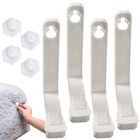 Bed Sheet Lock Buckle - Quilt Fixing Clips Set, Safety Comforter Holder | Heavy Duty Bedding Accessory Kit, Secure Cushion Fastener Equipment for Mattress Cover Hold in Place, 4X Clip with Buckle.