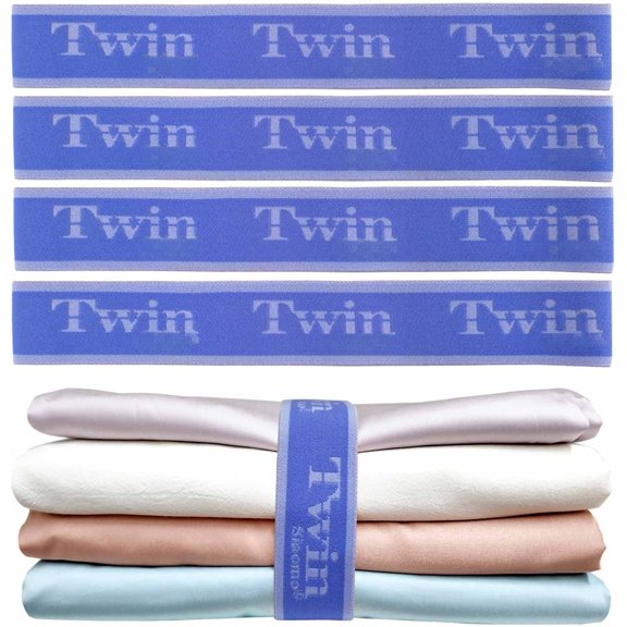 Bed Sheet Organizer Bands, Sheet Set Storage Label Bands, Elastic Bedding Sheet Size Marking Label Bands Straps Wraps for Organizing Linen Closet( 4 count | Blue)