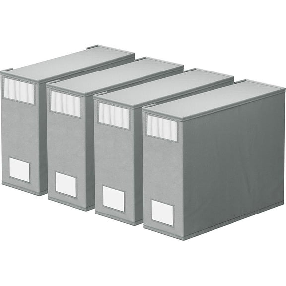 Bed Sheet Organizers and Storage 4 Pack, Foldable Sheet Organization for Bedding Sheets,Duvet Covers,Blankets, Sheets Set Folder Keeper with Window XL (Queen & King Size) Gray