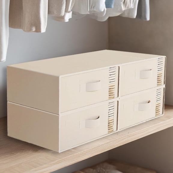 Bed Sheet Organizers and Storage 4 Pack- Foldable Sheets Storage Organizer for Closet, Collapsible Bedsheet Organizers with Handles, Fabric Bedding Organizer with Window (Beige)