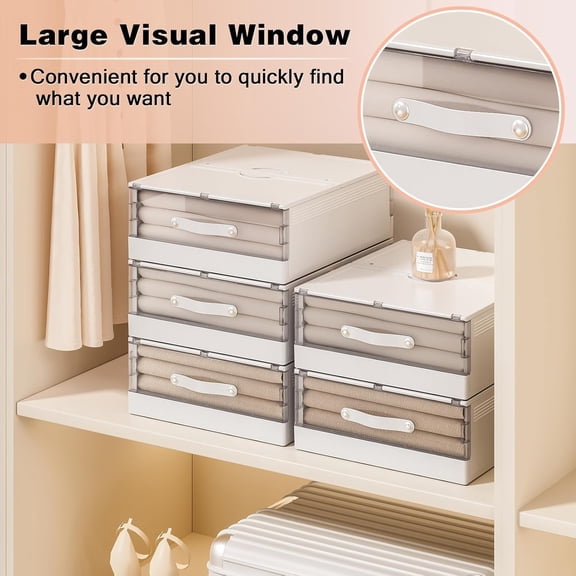 Bed Sheet Organizers and Storage Plastic, 4 pcs Foldable Closet Organizer with Handle, Bedding Storage Box Container for Blanket, Duvet Cover Set, Bed Sheet Set