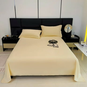 Bed Sheet Queen / King Size Microfiber Lightweight Super Soft Bedding Sheet Skin-Friendly 90.5x86.6in Easy Care Double Brushed Shrinkage and Fade Resistant Solid Color Bed Sheet Cover, Yellow