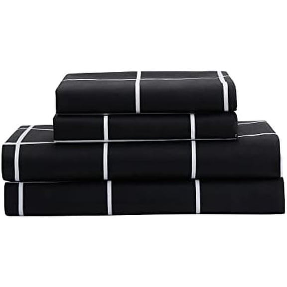 Bed Sheet Set 3 Pieces -Twin Size-Soft Durable Microfiber Bedding Sheet Set,Deep Pocket,Stain,Fade & Wrinkle Resistant (Plaid Black)
