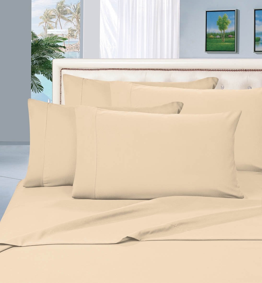 Luxurious Cream Queen Cotton Microfiber Deep Pocket Bed Sheet Set