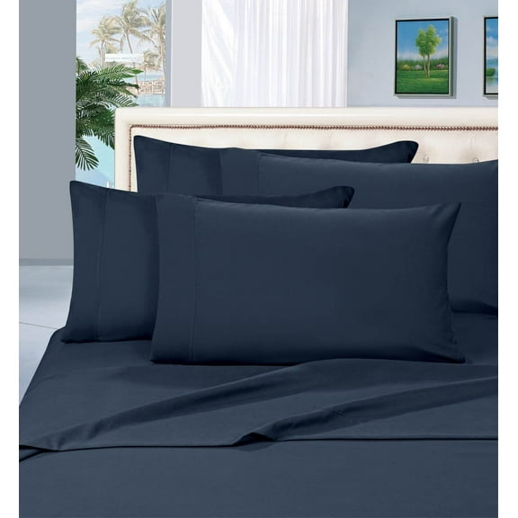 Bed Sheet Set 4-Piece Bed Sheet set, Deep Pocket Queen Navy Blue