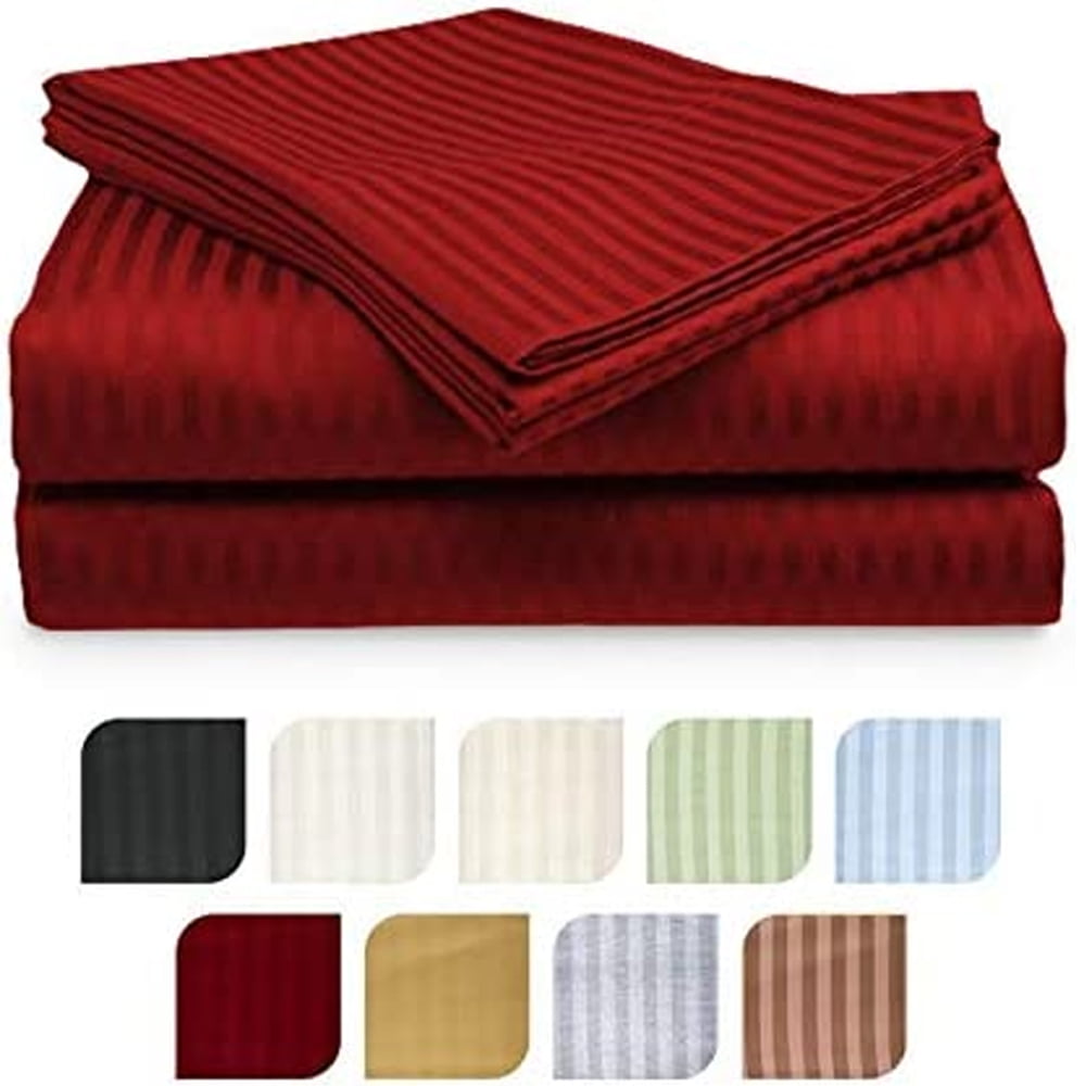 Bed Sheet Set 4 Piece Deep Pocket Luxury Soft Microfiber Dobby Stripe