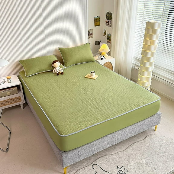 Bed Sheet Set Under $5! Yannianjz Cooling Bed Sheet Set, Ice Silk Mattress Protector with Pillowcases, Breathable Bedding Set for Summer Hot Sleepers Double Bed