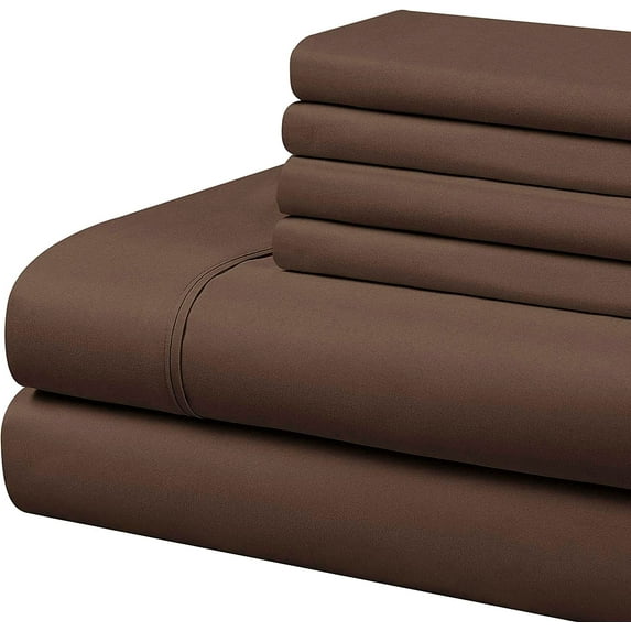 Bed Sheet Set 6 Piece - 30" inch Deep Pocket - 600 Thread Count - 100% Egyptian Cotton - Extra Soft and Luxury - Chocolate Solid, Full Size.