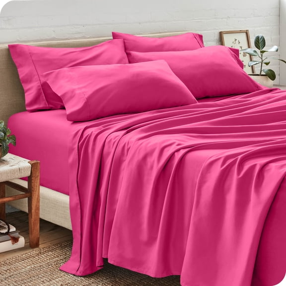 Bed Sheet Set 6 Piece - Short King - 800 Thread Count Egyptian Cotton Bedding Sheets with 15 Inches Deep Pocket Long Staple Wrinkle & Fade Resistant -Hot Pink